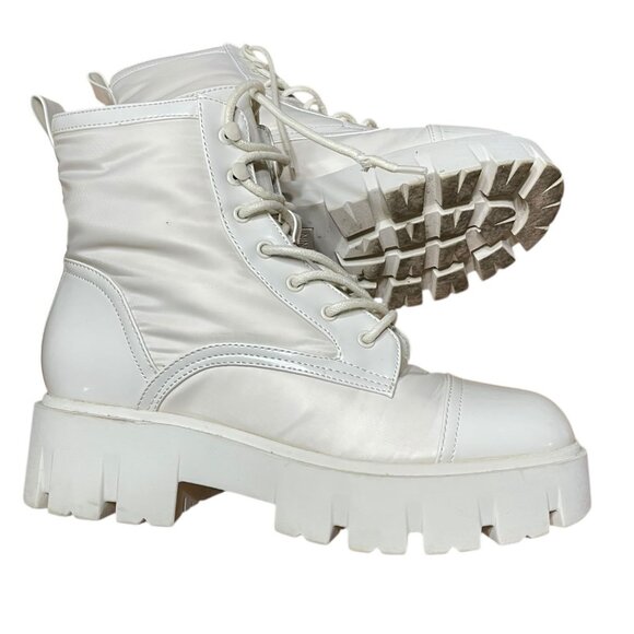 Nine West Womens White Chunky Lace-Up Combat Boots Size 9M - Picture 9 of 15